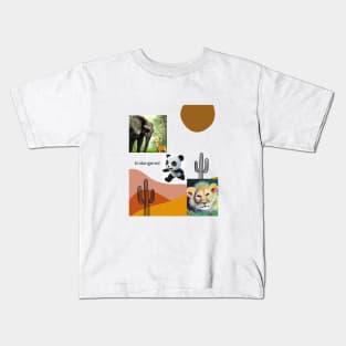Lifelike Digital Art Animal Prints: Baby Elephant, Giraffe, Panda Bear, and Lion Kids T-Shirt